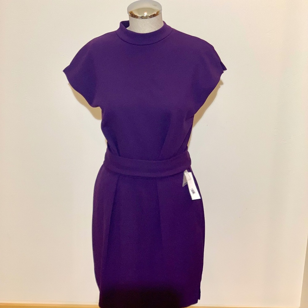 🔥NWT🔥CLASSY‼️ B DARLIN- Cap-Sleeve Mock-Neck Tie-Waist Dress in Plum - Size 7/8✨